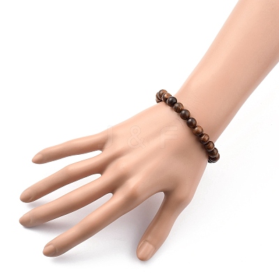 Unisex Natural Wood Beaded Stretch Bracelets BJEW-JB05463-03-1