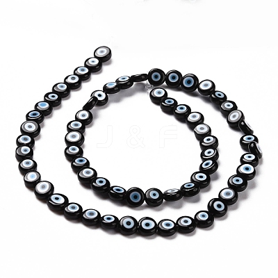 Handmade Evil Eye Lampwork Flat Round Bead Strands LAMP-L058-6mm-18-1