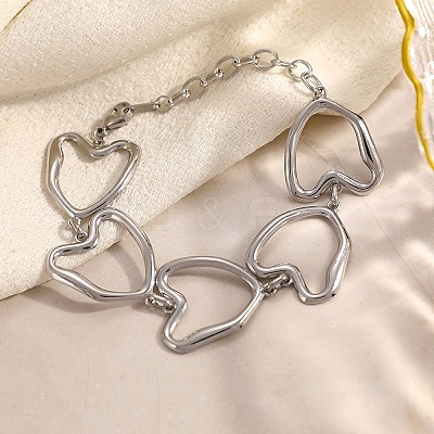 Hollow 304 Stainless Steel Link Chain Bracelets for Women BJEW-P393-02P-1