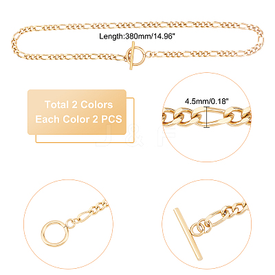 4Pcs 2 Colors 304 Stainless Steel Figaro Chains Necklace NJEW-UN0001-33-1