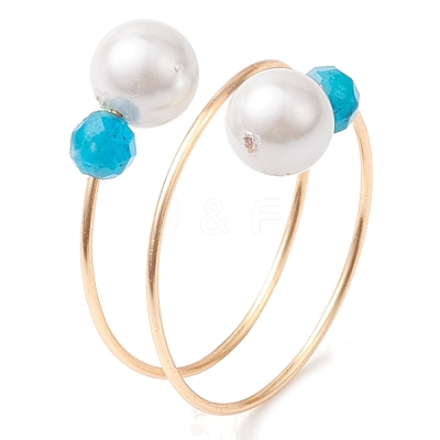 Round Shell Pearl & Natural Black Onyx & Moonstone & Green Aventurine & Apatite & Amethyst Finger Rings RJEW-JR00765-1