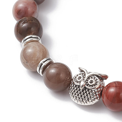 Natural Petrified Wood Round Stretch Bracelets BJEW-JB12610-02-1