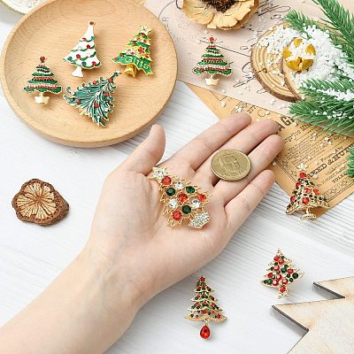 9Pcs 9 Styles Christmas Tree Enamel Pins JEWB-CJ0003-28-1