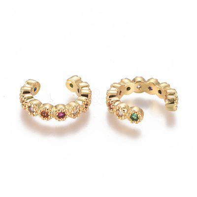 Golden Plated Brass Micro Pave Cubic Zirconia Cuff Earrings EJEW-L244-22A-1
