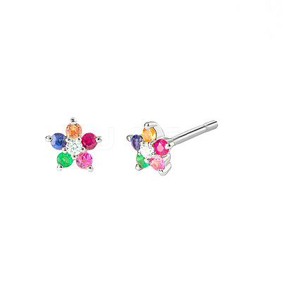 Flower Brass Micro Pave Colorful Cubic Zirconia Stud Earrings for Women FS-WGC5BE9-18-1