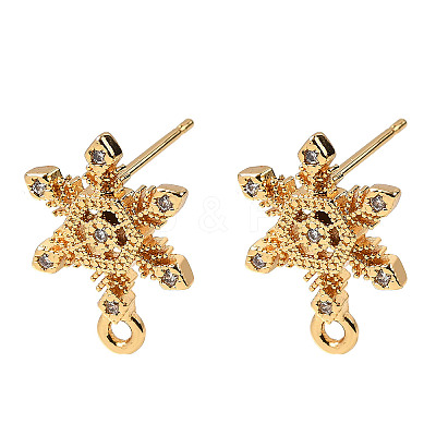 Snowflake Brass Micro Pave Cubic Zirconia Stud Earring Findings KK-B152-04G-1