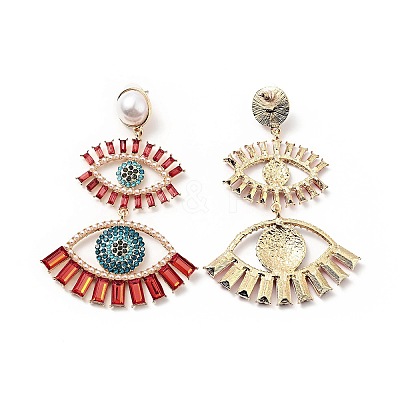 Rhinestone Double Evil Eye Dangle Stud Earrings with Acrylic Pearl Beaded LS-EJEW-J045-03C-KCG-1