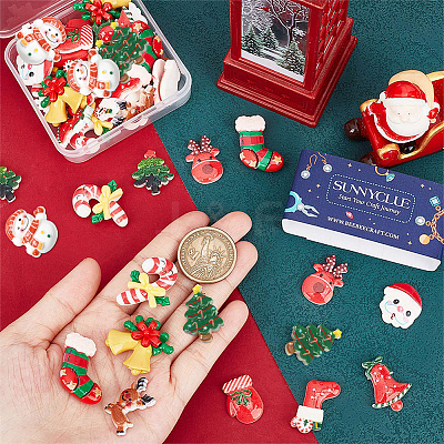 48Pcs 12 Styles Christmas Theme Opaque Resin Cabochons CRES-SC0002-55-1