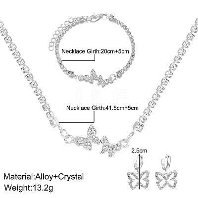 Butterfly Alloy with Crystal Rhinestone Pendant Necklace & Hoop Earring & Link Bracelet FS-WG7F609-01-1