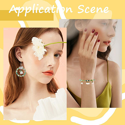 20 Sets White Lily Flower Charms & Flora Leaves Beads FIND-SC0010-77-1