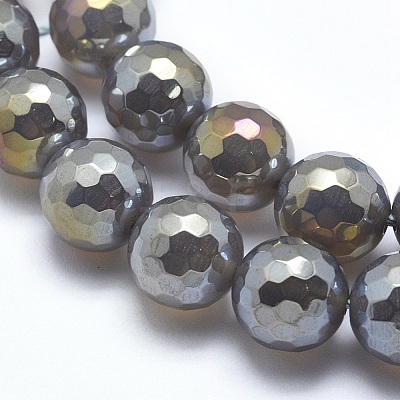 Electroplated Natural Agate Beads Strands G-O164-01A-6mm-1