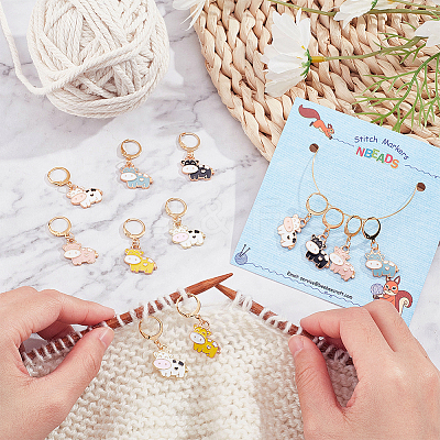 12Pcs 6 Colors Alloy Enamel Cow Charm Locking Stitch Markers HJEW-PH01533-1