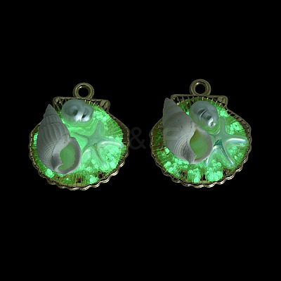 Luminous Rack Plating Alloy Resin and ABS Imitation Pearl and Porcelain Pendants ENAM-T091-70-1