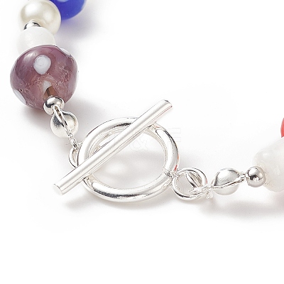Lampwork Mushroom & Glass Pearl Beaded Bracelet with 304 Stainless Steel Toggle Clasps for Women BJEW-TA00205-1