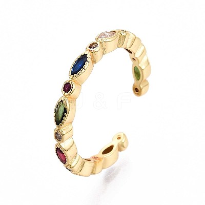 Brass Micro Pave Cubic Zirconia Cuff Rings for Women KK-T071-68G-1
