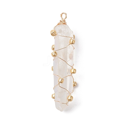 Copper Wired Electroplated Natural Quartz Crystal Pendants PALLOY-JF02626-01-1