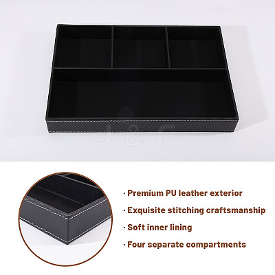 2Pcs Desktop 4-Grid PU Leather Organizer Display Storage Trays CON-CA0001-036B-1