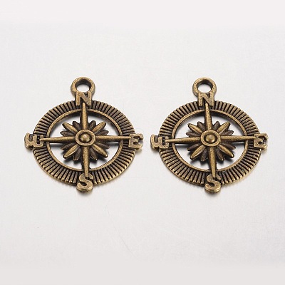 Compass Tibetan Style Alloy Pendants X-PALLOY-K110-25AB-NR-1