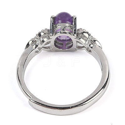 Oval Natural Amethyst Adjustable Rings RJEW-Q819-01P-10-1
