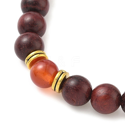 Natural Striped Agate & Wood Round Beads Stretch Bracelets for Men Women BJEW-JB12356-02-1