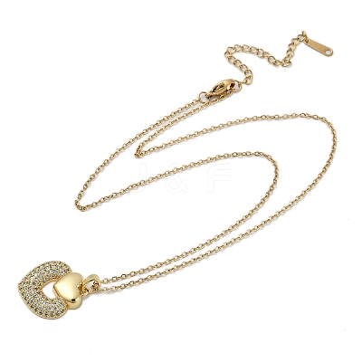 Brass Micro Pave Clear Cubic Zirconia Heart Pendant Necklaces NJEW-K280-07G-1