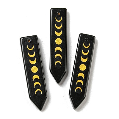 Natural Obsidian Moon Phase Pendants LS-G-C145-01C-1