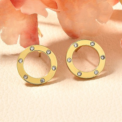 Ring Brass Micro Pave Clear Cubic Zirconia Stud Earrings EJEW-C126-04G-1