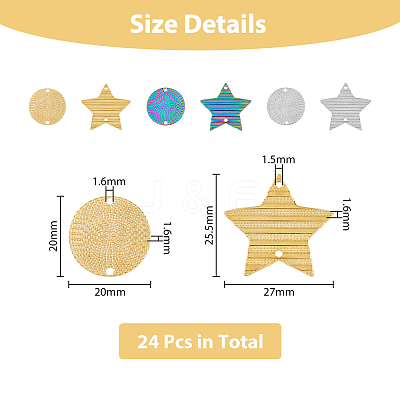 24Pcs 6 Styles 304 Stainless Steel Connector Charms STAS-DC0014-28-1