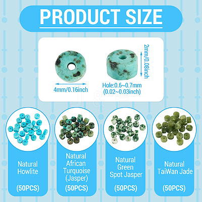 200Pcs 4 Styles Natural Green Spot Jasper & TaiWan Jade & Dyed Howlite & African Turquoise(Jasper) Beads G-TA0003-05B-1