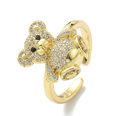 Clear Cubic Zirconia Bear Open Cuff Ring RJEW-H135-02G-1