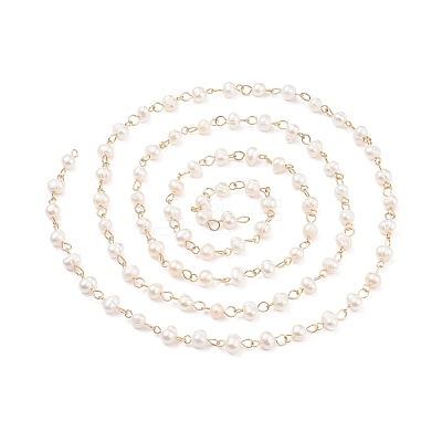 Handmade Natural Freshwater Pearl Beaded Chains AJEW-JB01088-01-1