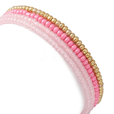 4Pcs 4 Style Brass Heart & Glass Seed Beaded Stretch Bracelets Set BJEW-JB09537-1