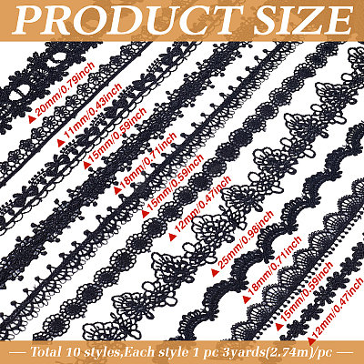 30Yards 10 Styles Polyester Lace Trim OCOR-MA0001-76B-1