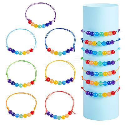 7 Colors Eco-Friendly Korean Waxed Polyester Cord with Natural & Dyed Malaysia Jade Beaded Adjustable Bracelets BJEW-TAC0035-1