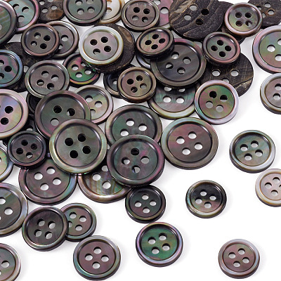 60Pcs 3 Styles Natural Black Lip Shell Buttons BUTT-TA0001-25-1