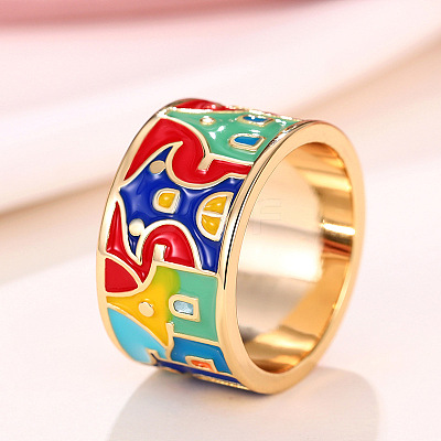 House Pattern Brass Enamel Finger Rings FS-WG03239-02-1