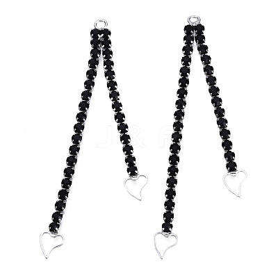 Rack Plated Brass Pave Jet Rhinestone Chain with Heart Big Pendants KK-N216-419-02P-1
