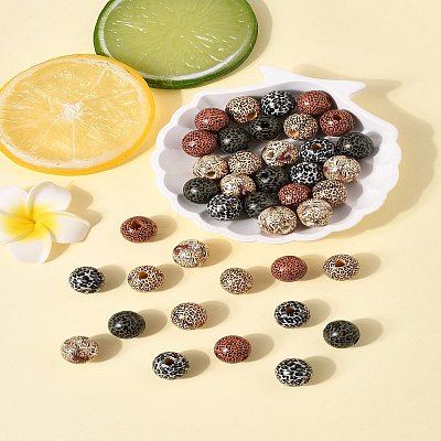 40Pcs 5 Colors Printed Schima Wood Beads WOOD-FS0001-47-1