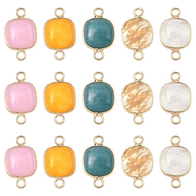 10Pcs 5 Styles Tigerskin Glass & Dyed Natural White Jade & Quartz Crystal Square Links Connector Charmss G-YW0002-75-1