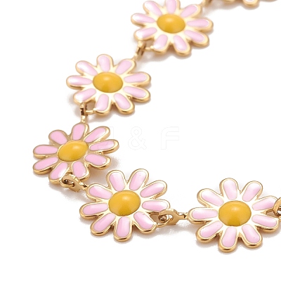 Enamel Daisy Link Chains Bracelet BJEW-P271-01G-05-1