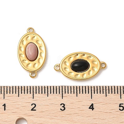 304 Stainless Steel Pave Natural Mixed Stone Oval Connector Charms STAS-F312-13G-1