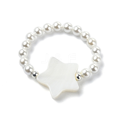 3Pcs 3 Style Natural Pearl & Shell Beaded Stretch Rings Set RJEW-TA00100-1