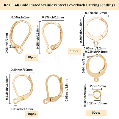 30Pcs 3 Styles 304 Stainless Steel Leverback Earring Findings STAS-BBC0009-24-1