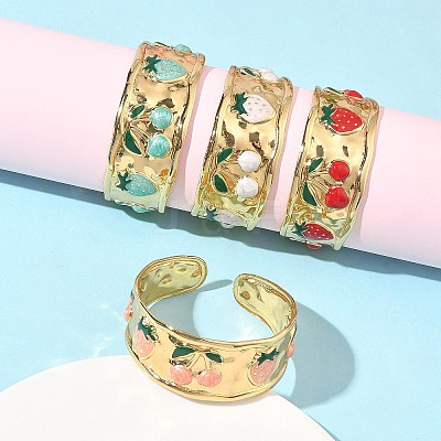304 Stainless Steel Enamel Cuff Bangles for Women BJEW-B159-02G-1