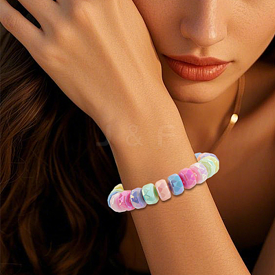 100Pcs UV Plating Rainbow Iridescent Acrylic European Beads MACR-PA0001-29-1