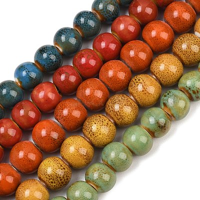 Handmade Fancy Antique Glazed Porcelain Ceramic Round Beads Strands PORC-L019-13mm-M-1