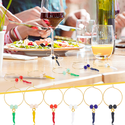 Horn of Plenty Alloy Enamel with Glass Bead Wine Glass Charms AJEW-AB00040-1