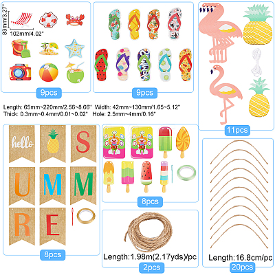 5 Bags 5 Style Summer Birthday Theme Paper Hanging Decorations & Flag Banners HJEW-GA0001-46-1