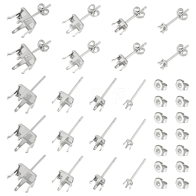 80Pcs 4 Style 304 Stainless Steel Square Stud Earring Settings STAS-UN0050-41-1