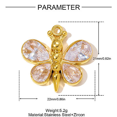 304 Stainless Steel Cubic Zirconia Pendants STAS-OY010-03G-1
